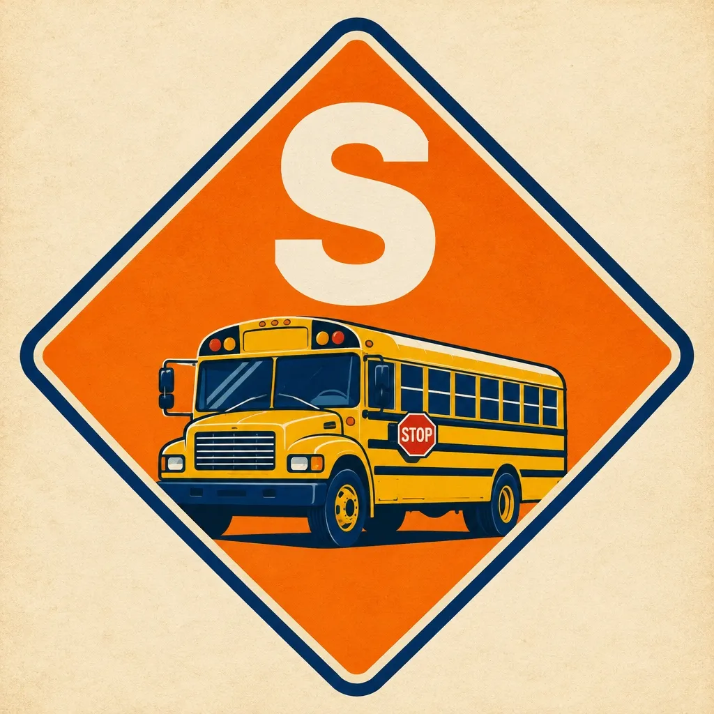 School bus S endorsement badge with a yellow school bus