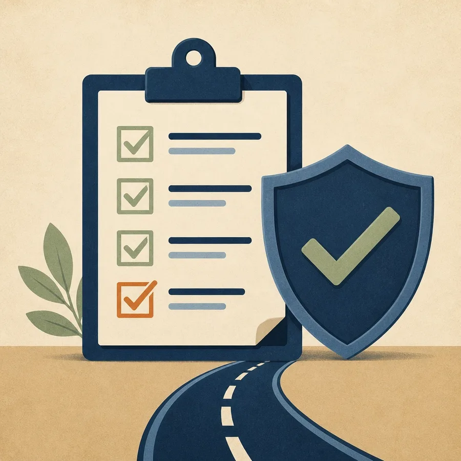 Shield badge and checklist illustrating verified CDL training progress